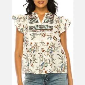 Penelope Rose Floral Split Neck bohemian floral Cotton Top blouse